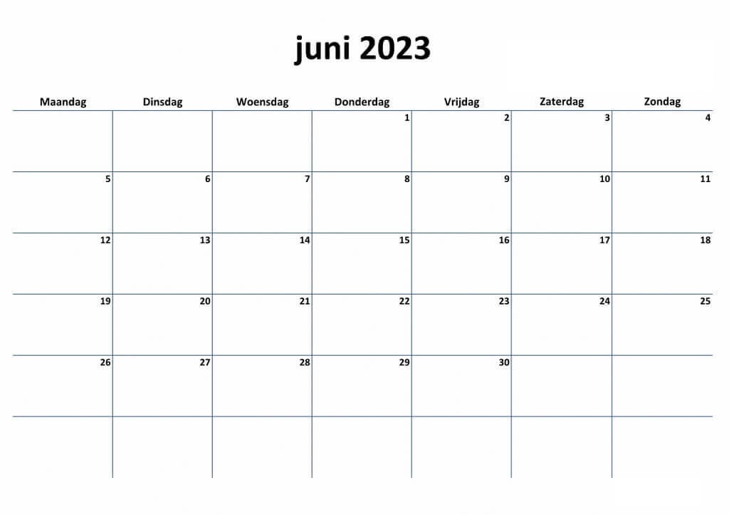 Bearbeitbarer Kalender für Juni 2023