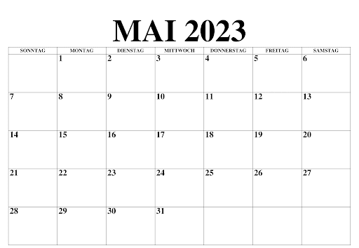 Bearbeitbarer Mai 2023 Kalender