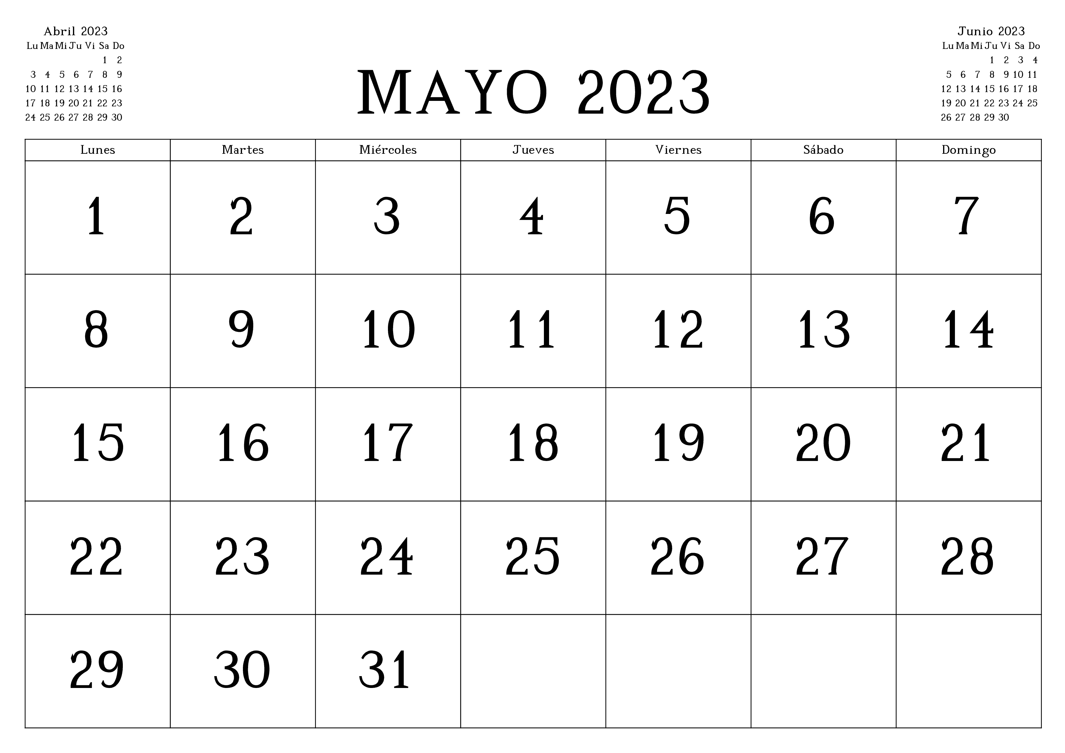 Calendario Mayo 2023 Para Imprimir PDF