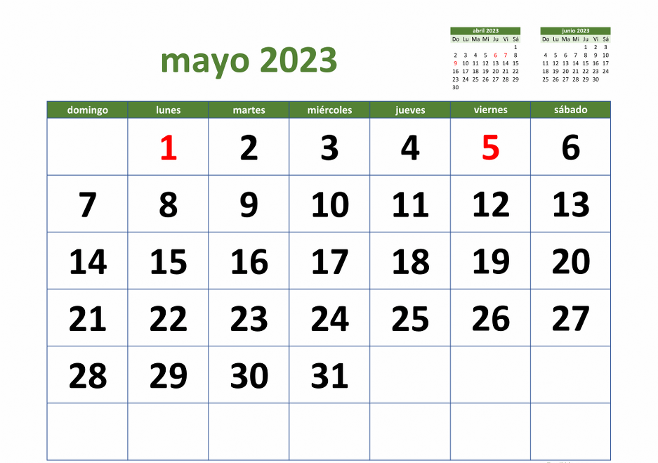 Calendario Mayo 2023 de México