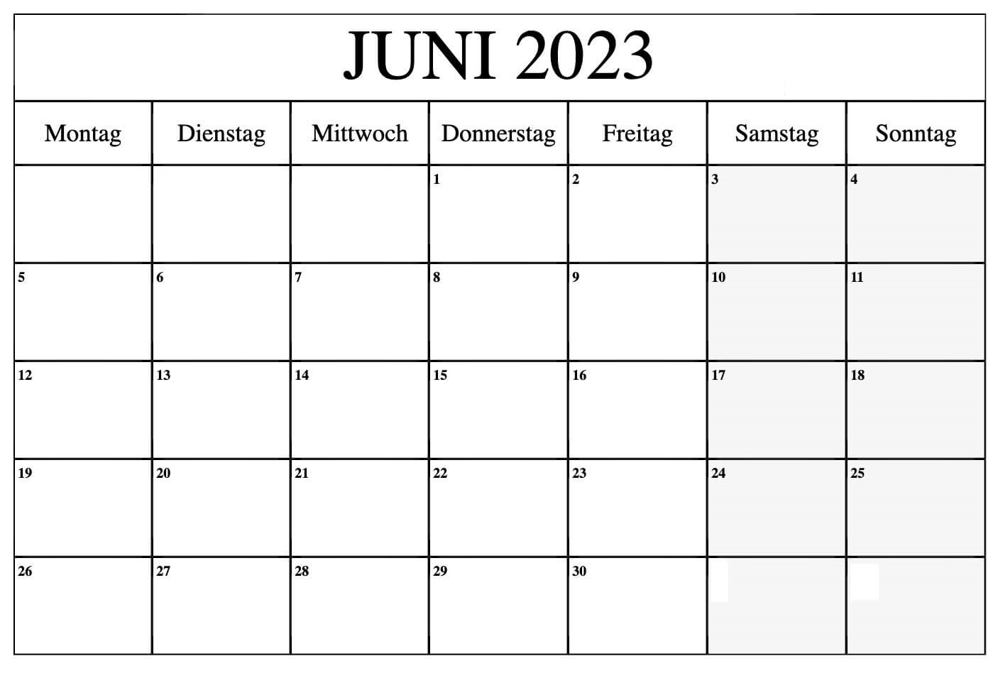 Juni 2023 Druckbarer Kalender