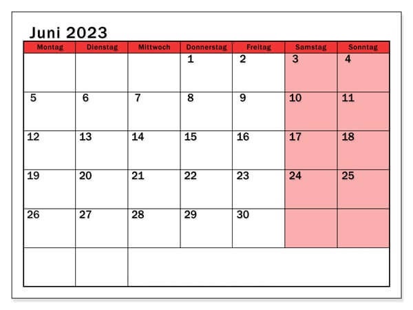 Juni 2023 Kalender PDF