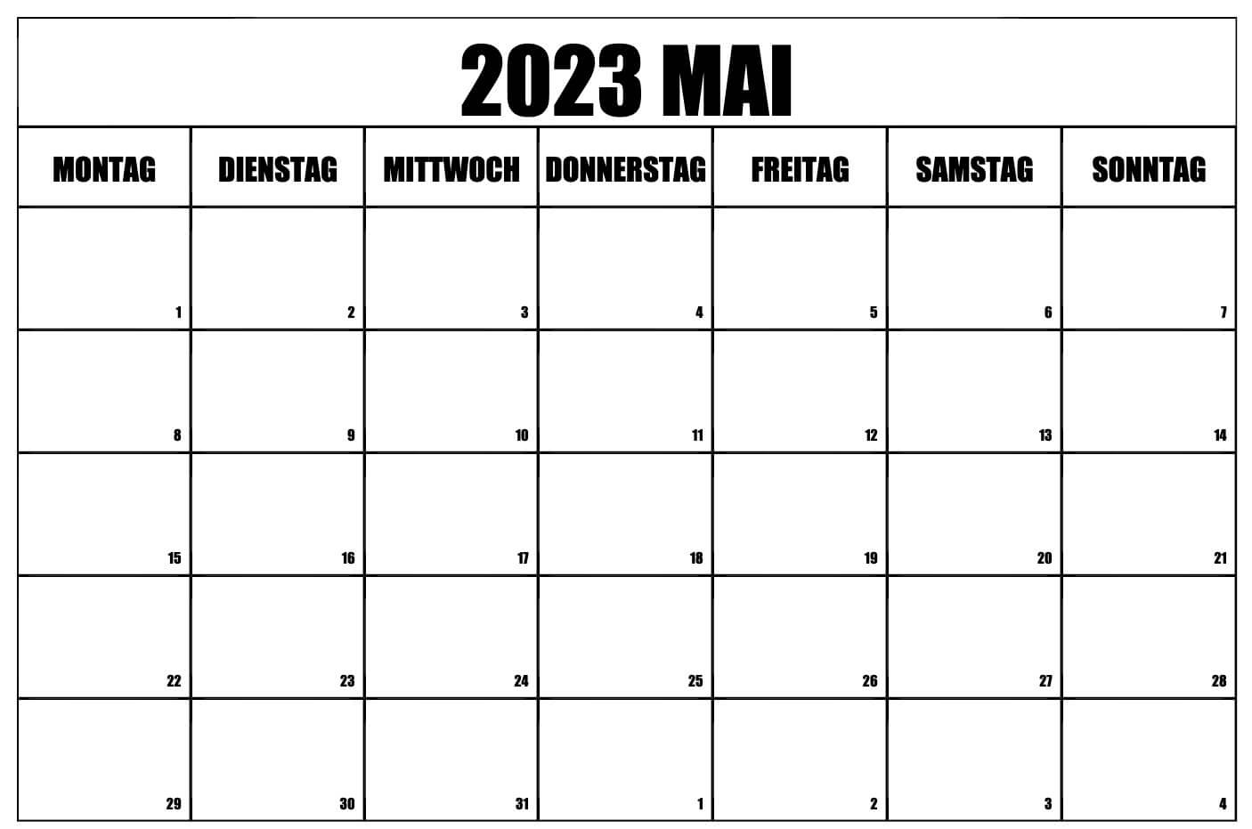 Kostenlos herunterladbarer Kalender für Mai 2023