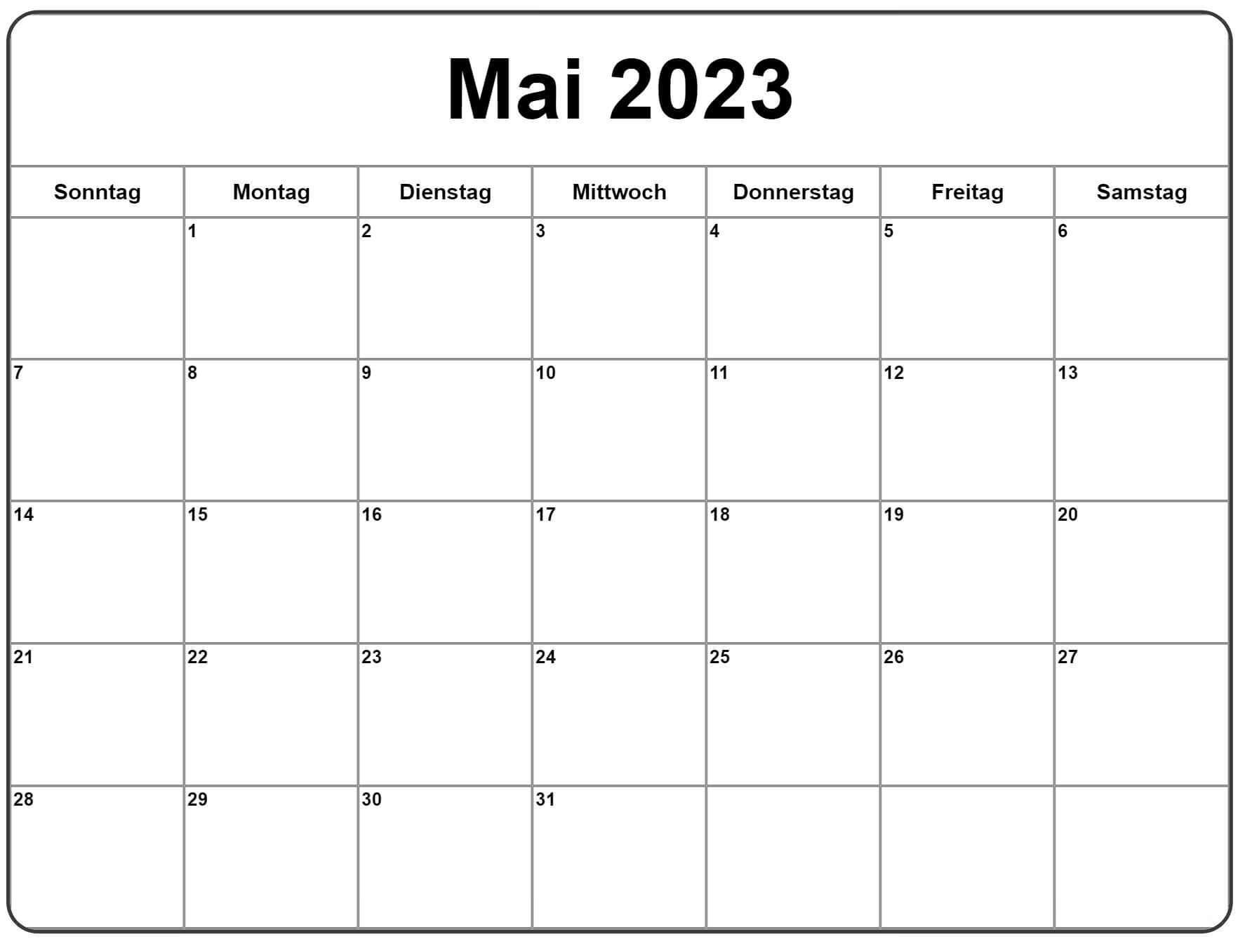 Leere Kalendervorlagen für Mai 2023