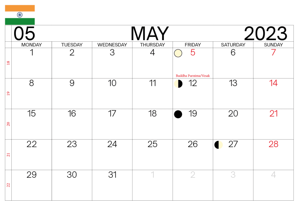 May 2023 Calendar Holidays India