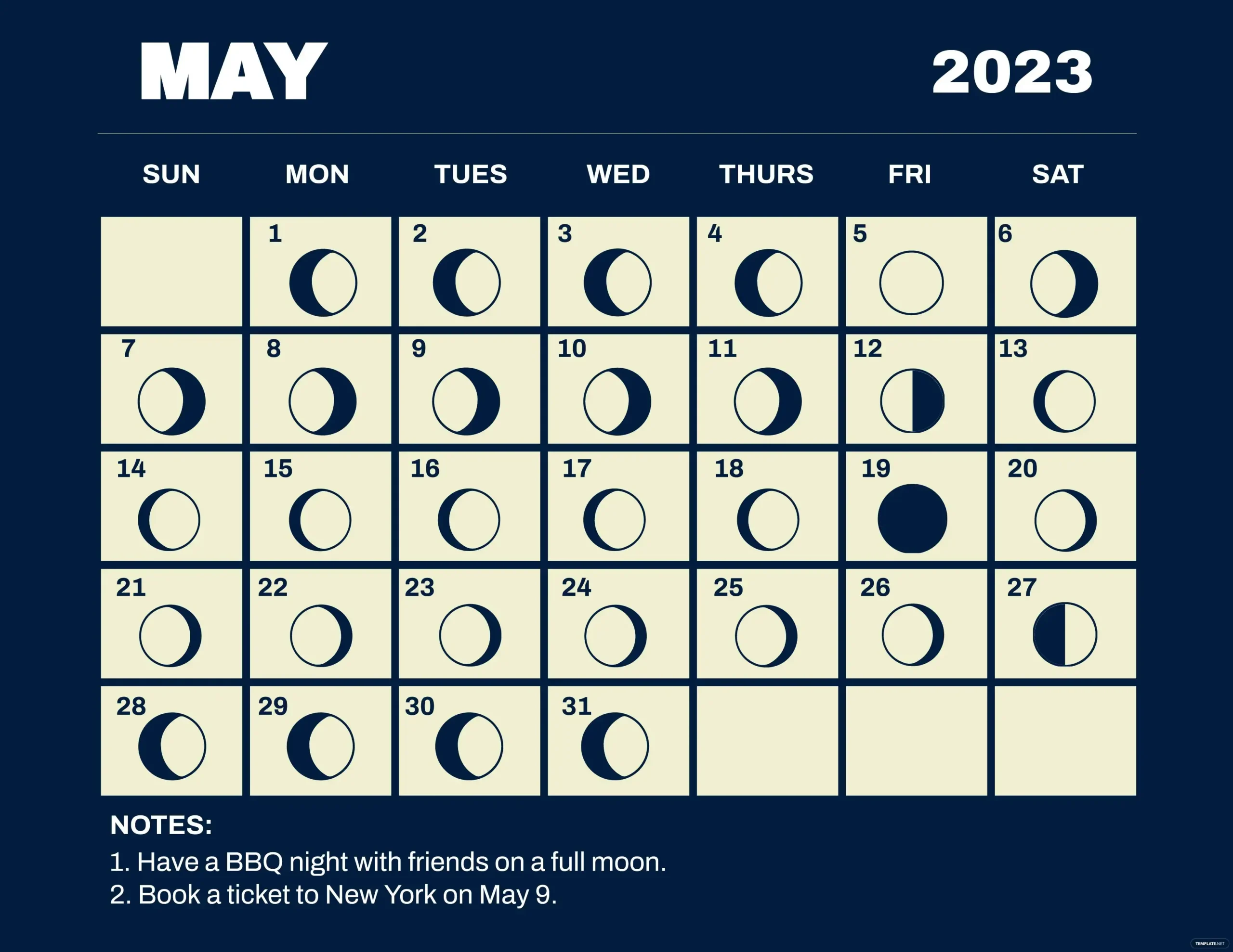 May 2023 Calendar Moon Phases