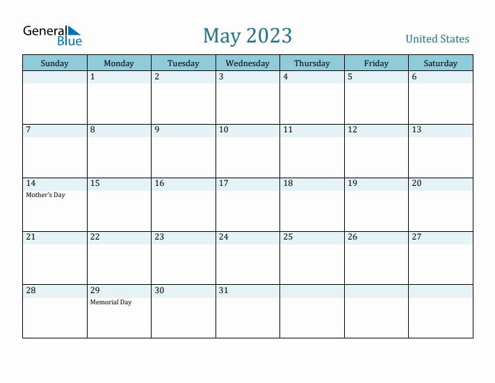 May 2023 Calendar United States