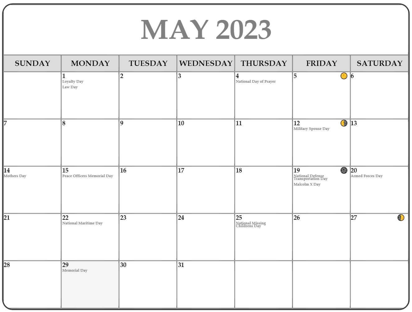 May 2023 Lunar Calendar Phases