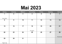 Monatskalender zum Ausdrucken im Mai 2023