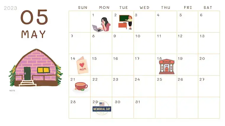 Printable Cute May 2023 Calendar
