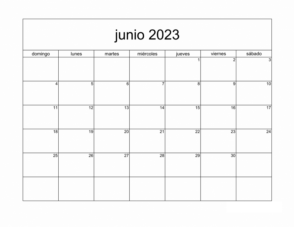 Calendario junio 2023 para imprimir en PDF