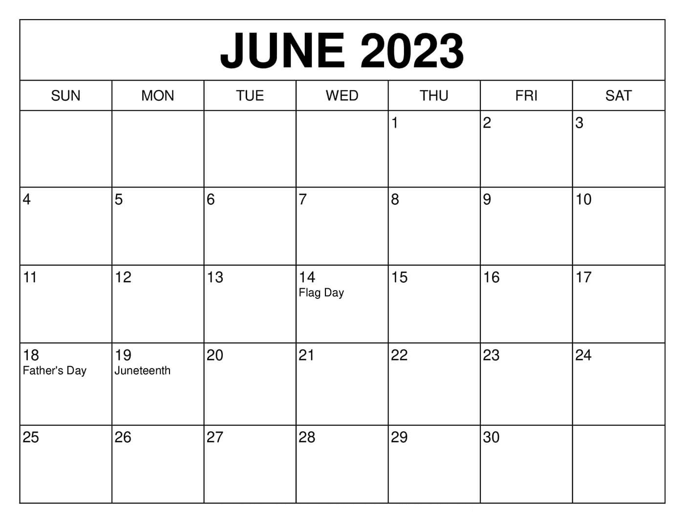 Free Printable June 2023 Calendar Templates with Holidays