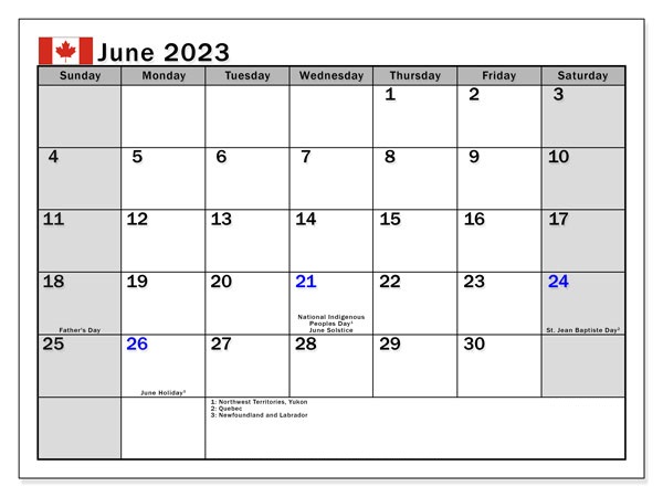 June 2023 Calendar Holidays Canada