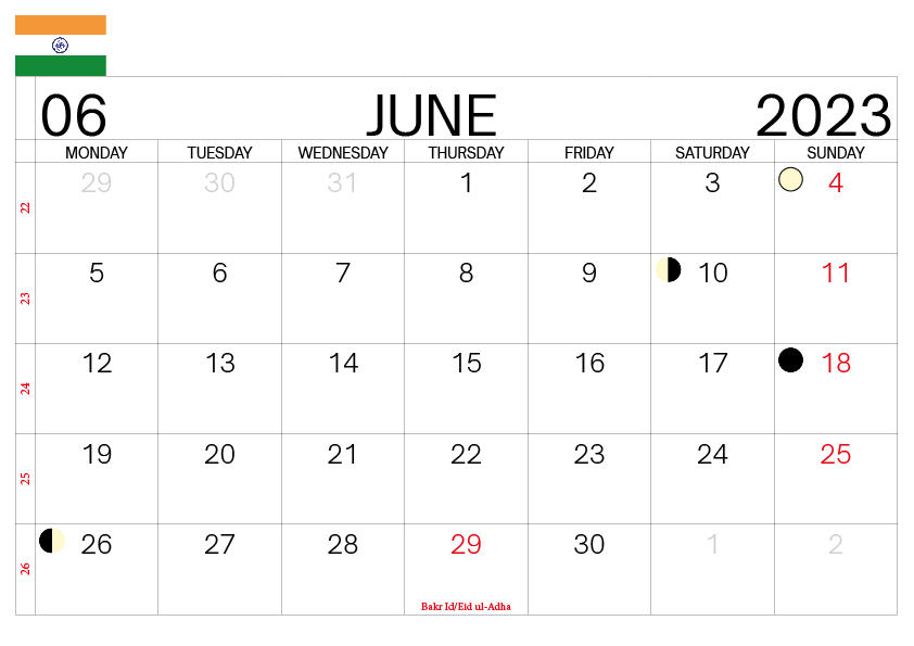 June 2023 Calendar Holidays India