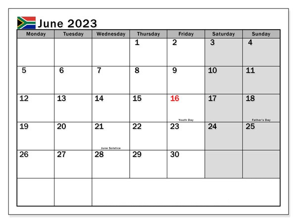 June 2023 Calendar Holidays South Africa