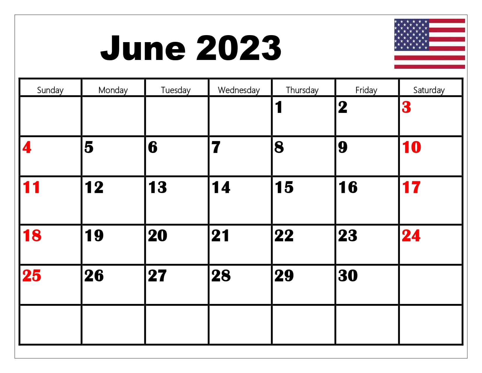 June 2023 Calendar with USA Holidays