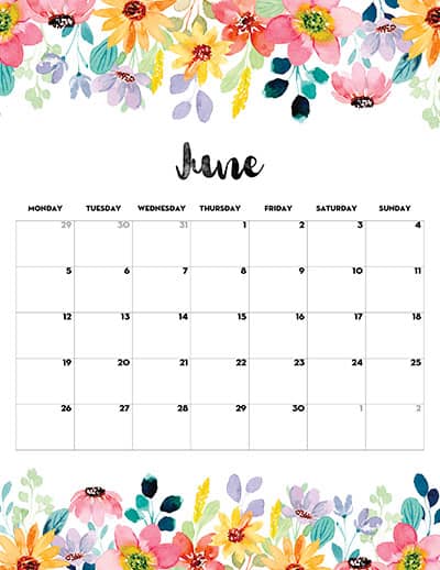 June 2023 Floral Calendar Templates