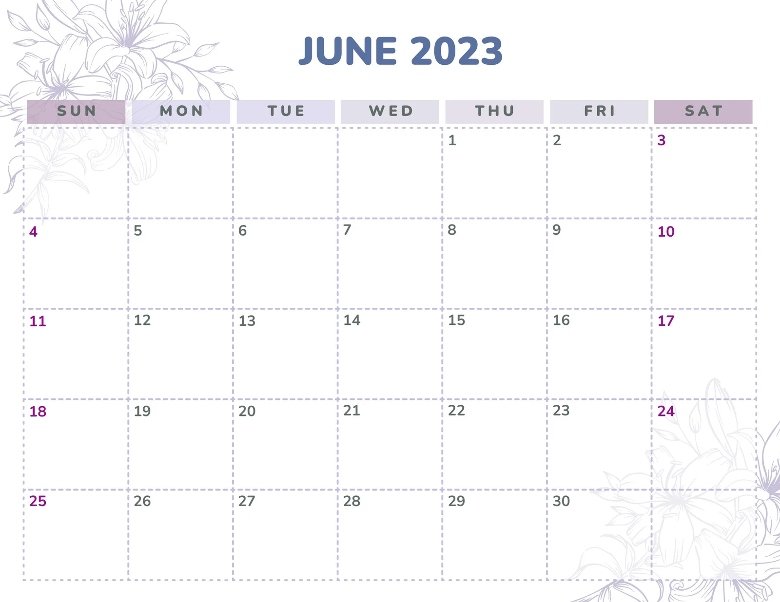 June Wall Calendar 2023