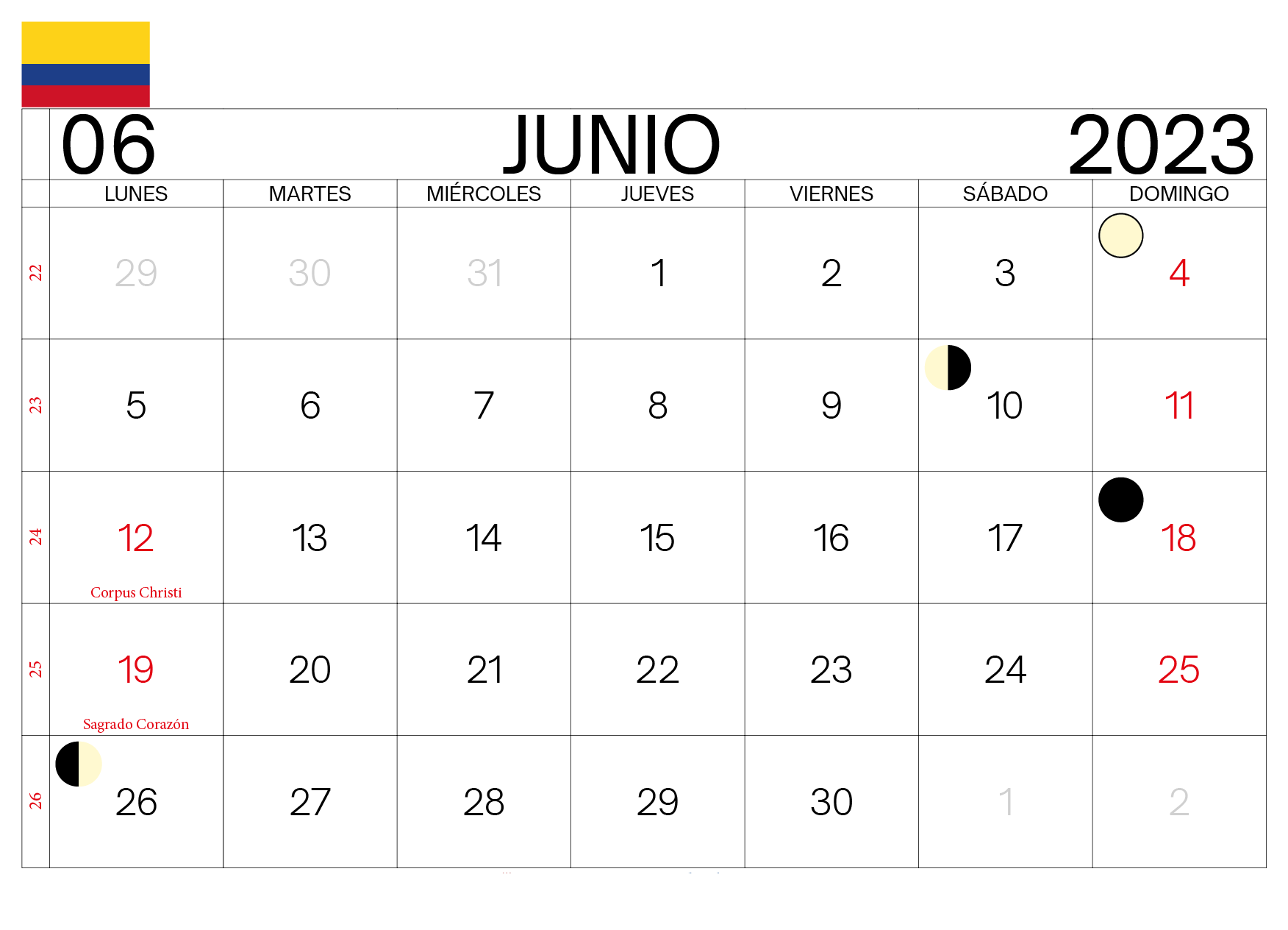 Planificación con Calendario en Blanco Junio 2023