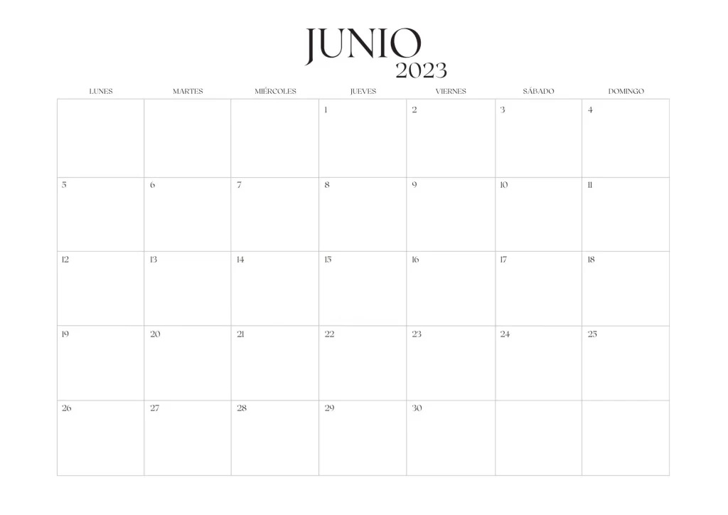 Plantilla de calendario junio 2023 con notas adicionales