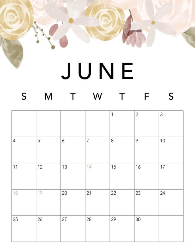 Printable June 2023 Calendar Floral
