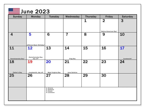 calendar june 2023 usa