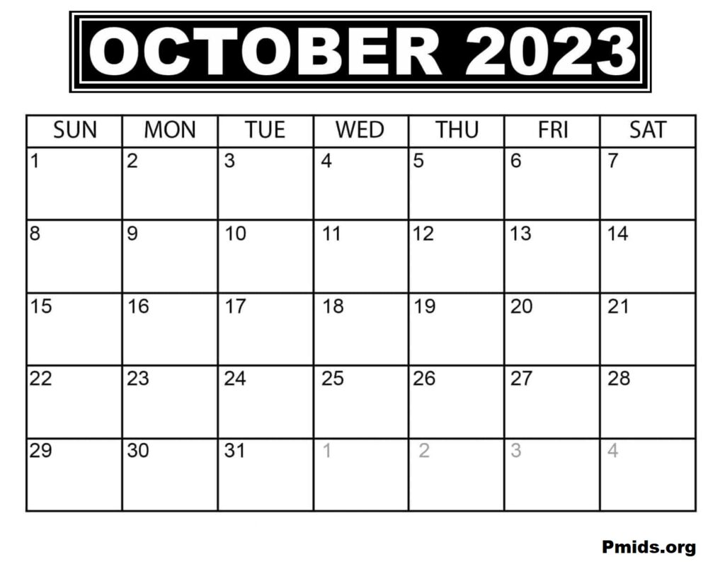 Black October 2023 Calendar