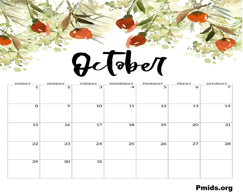 Leaf Print October Calendar 2023