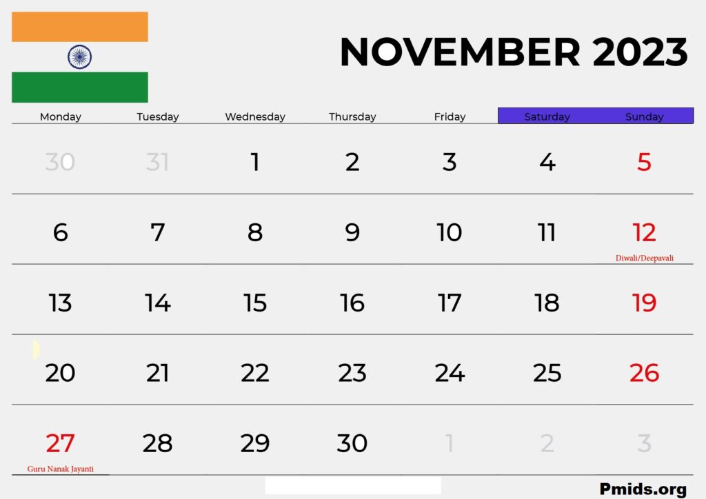 November 2023 India Calendar