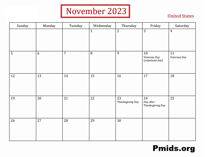 November 2023 USA Calendar