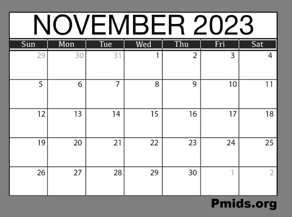 Printable November 2023 Calendar Template