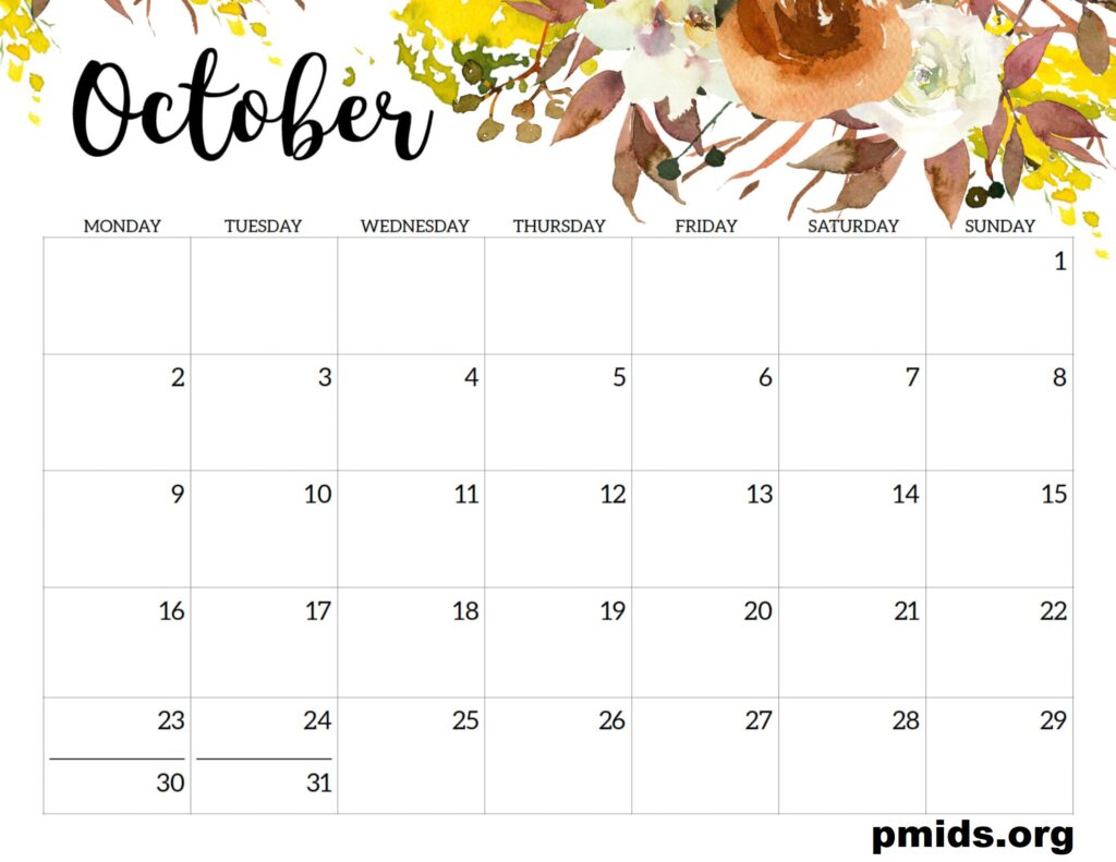 october Calendar 2023 printable