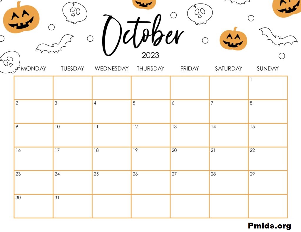 october Cute printable Calendar 2023
