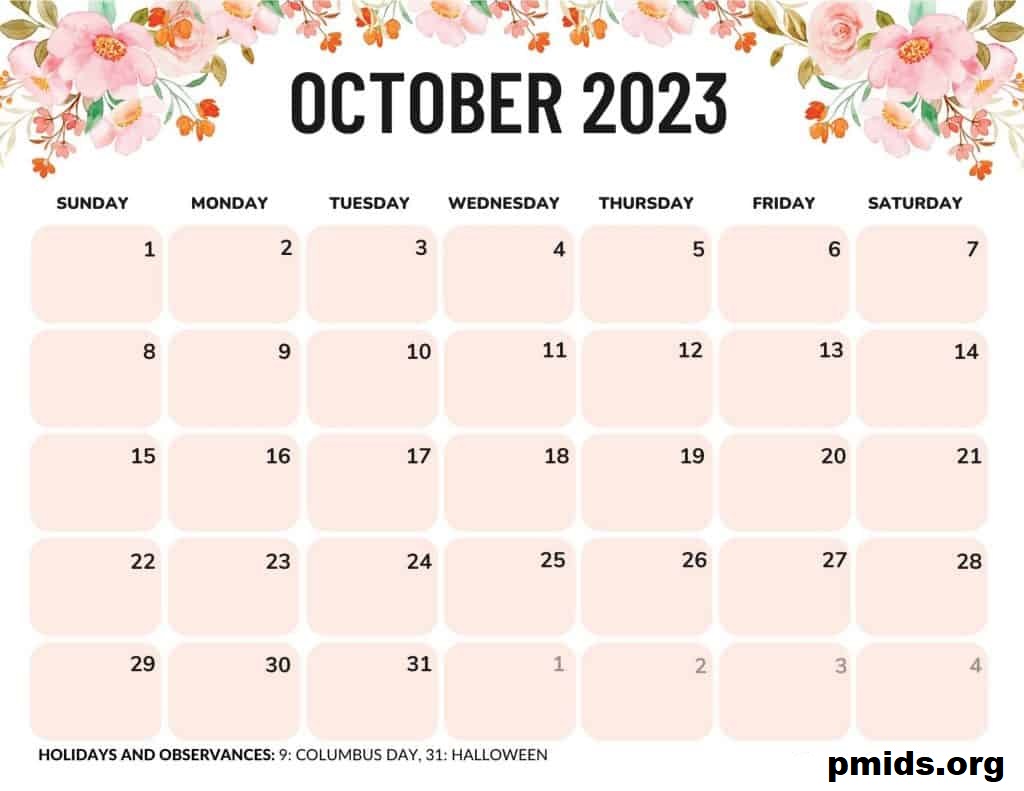 october printable Calendar 2023