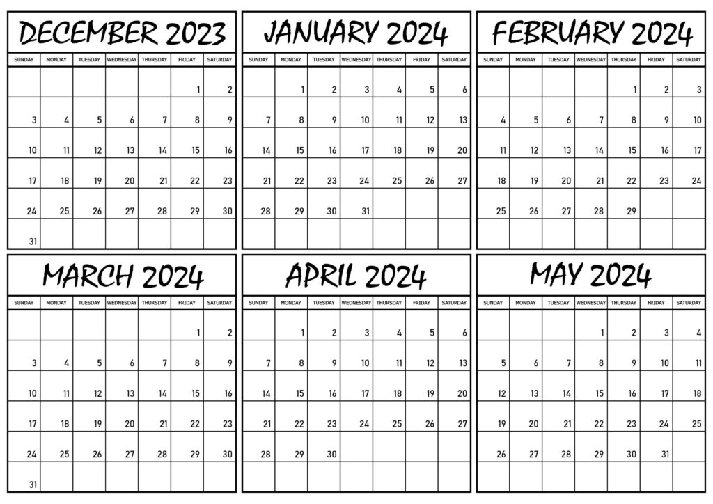 2023 December to 2024 May Calendar PDF