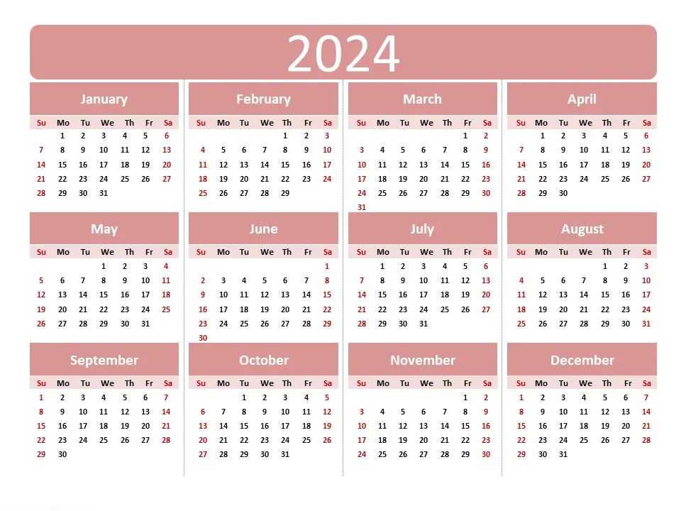 2024 Yearly Printable Calendar