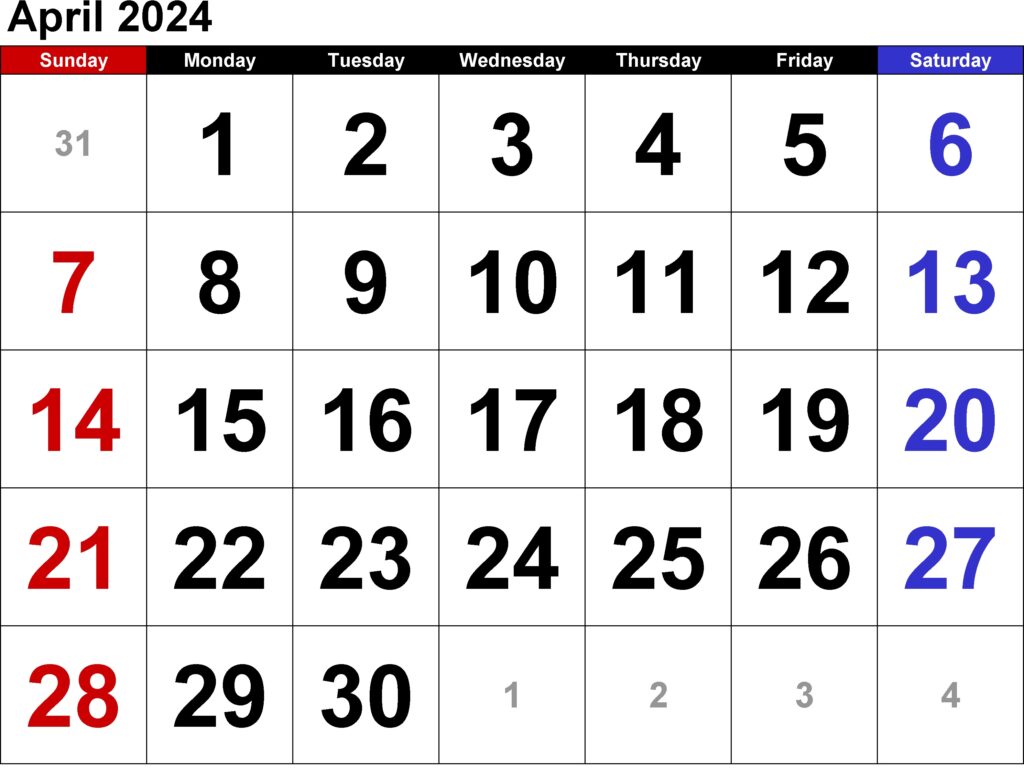 April 2024 Calendar PDF