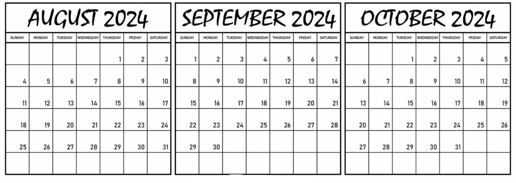 August & October 2024 Calendar PDF