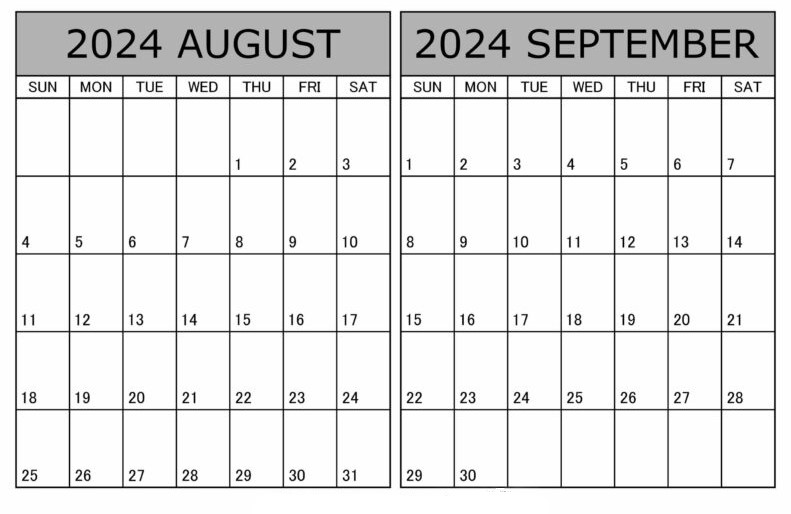 August & September 2024 Calendar Templates