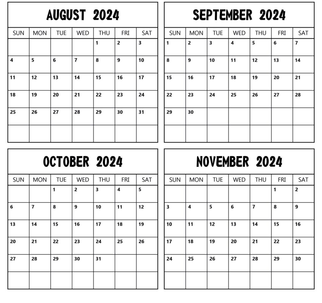 August and November 2024 Calendar EXCEL