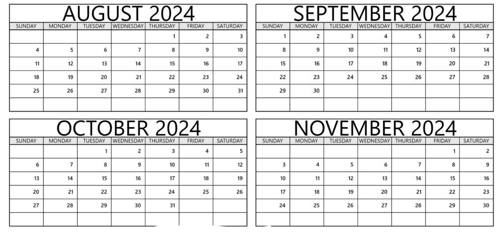 August and November 2024 Printable Calendar