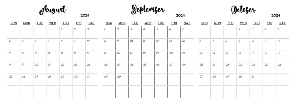 August and October 2024 Calendar