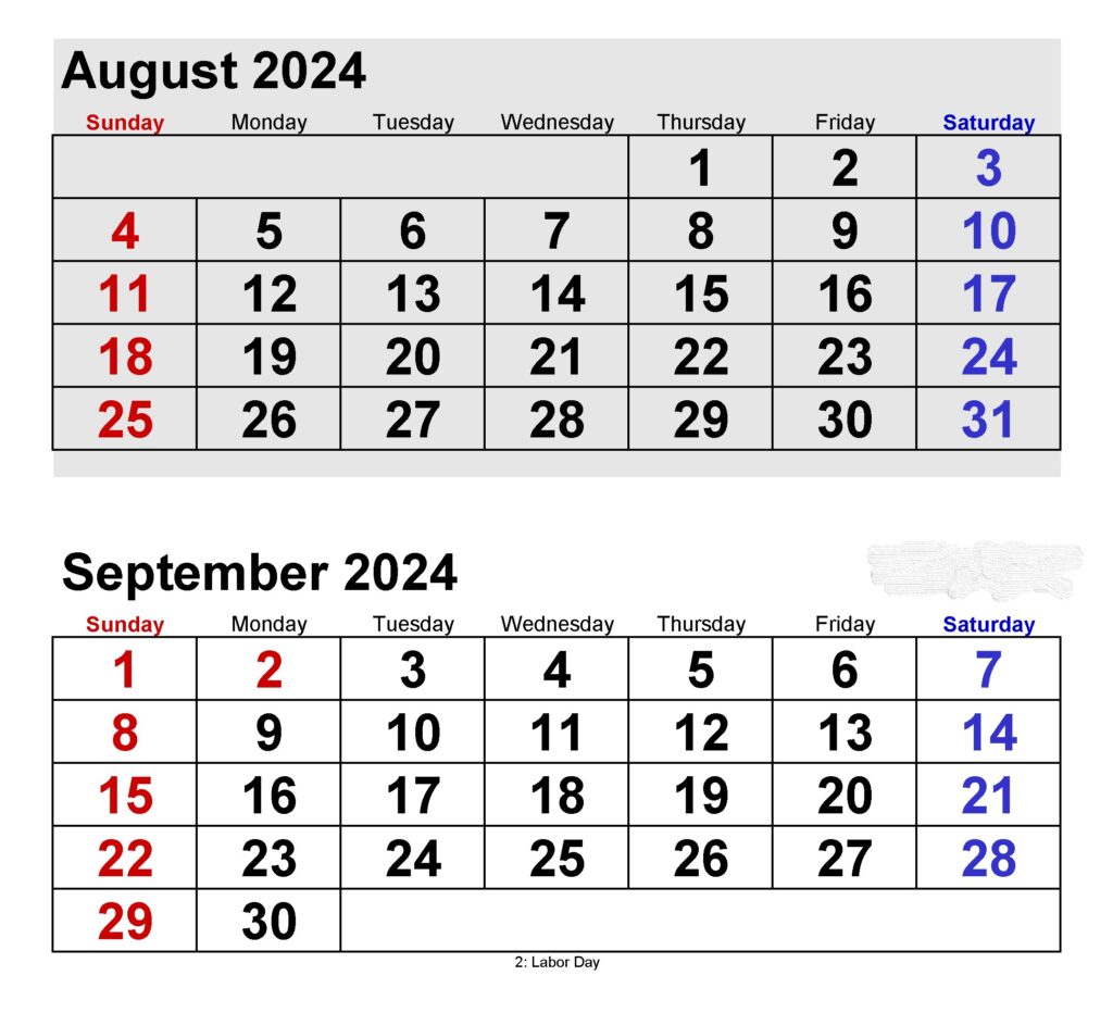 August and September 2024 Free Calendar