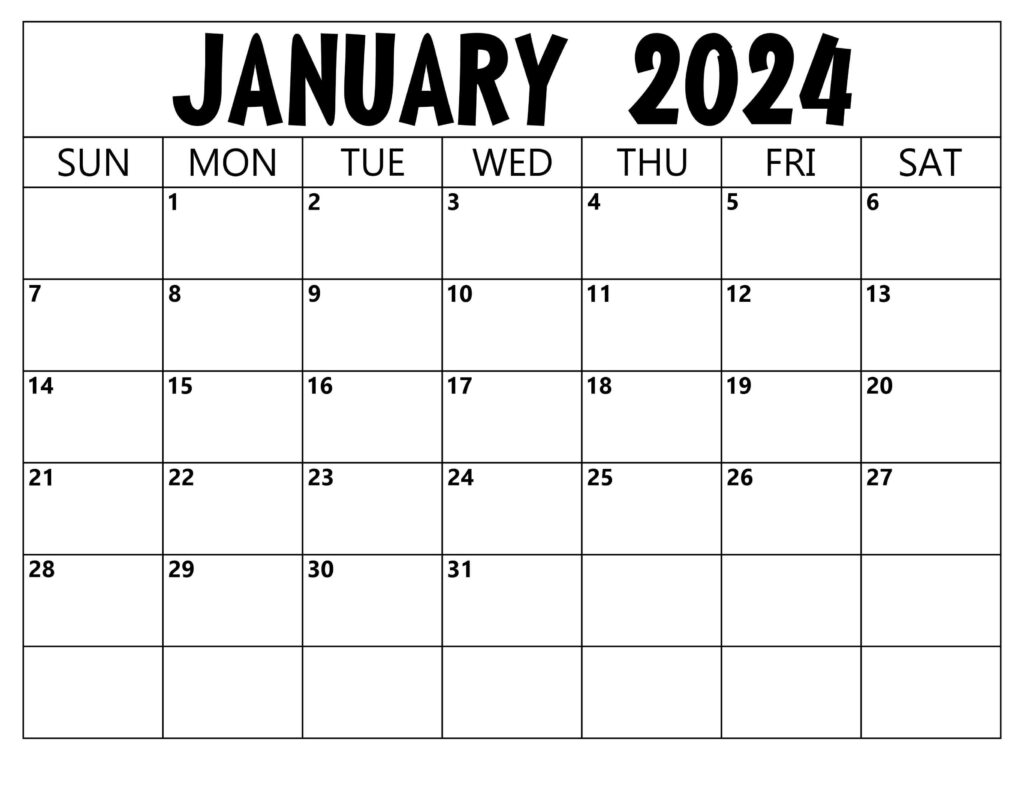 Blank Calendar January 2024