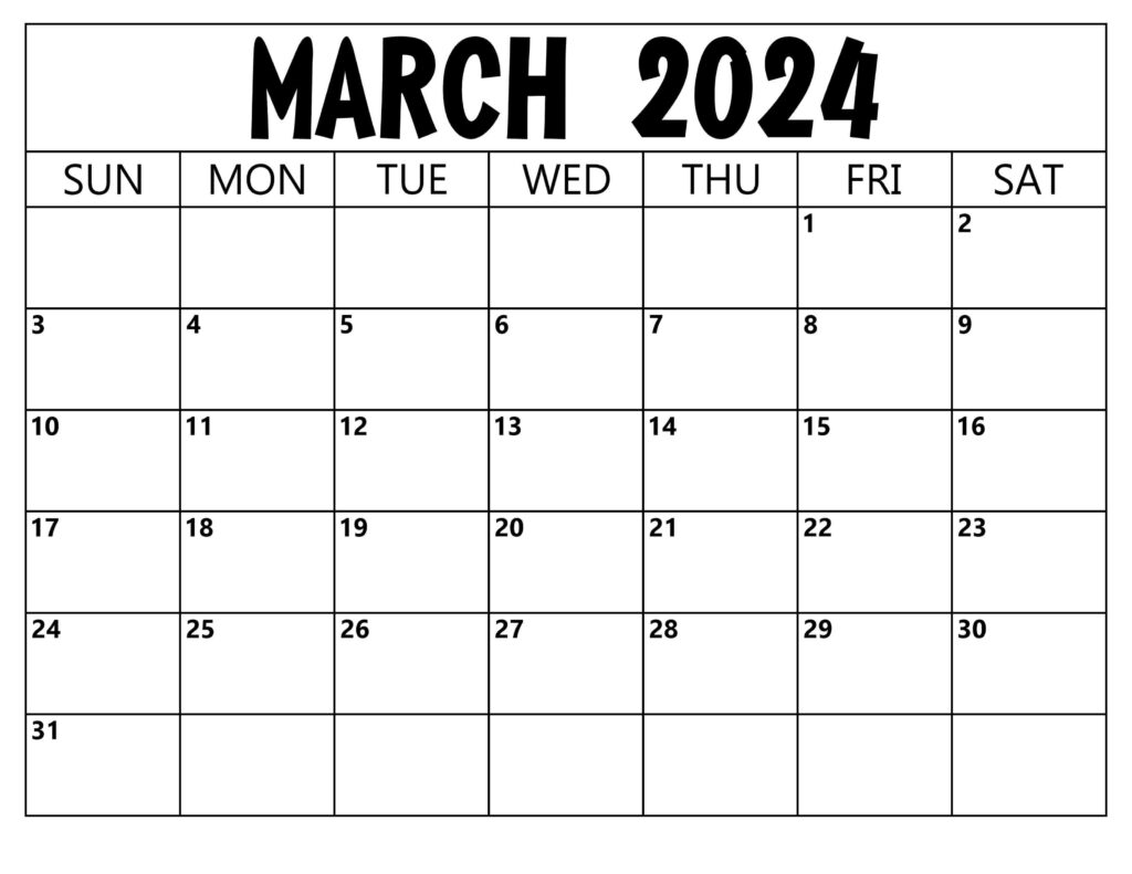 Blank Calendar March 2024