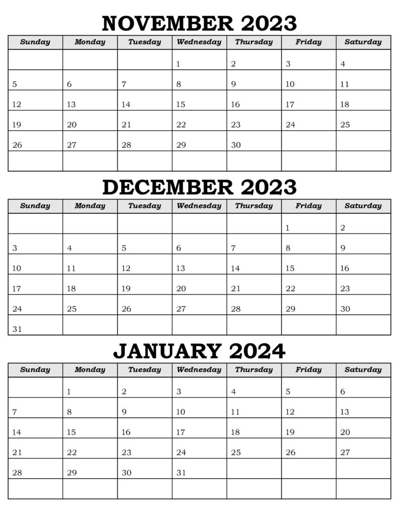 Calendar November December 2023 January 2024