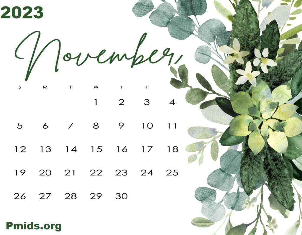 Cute Floral November 2023 Calendar Desk Wallpaper