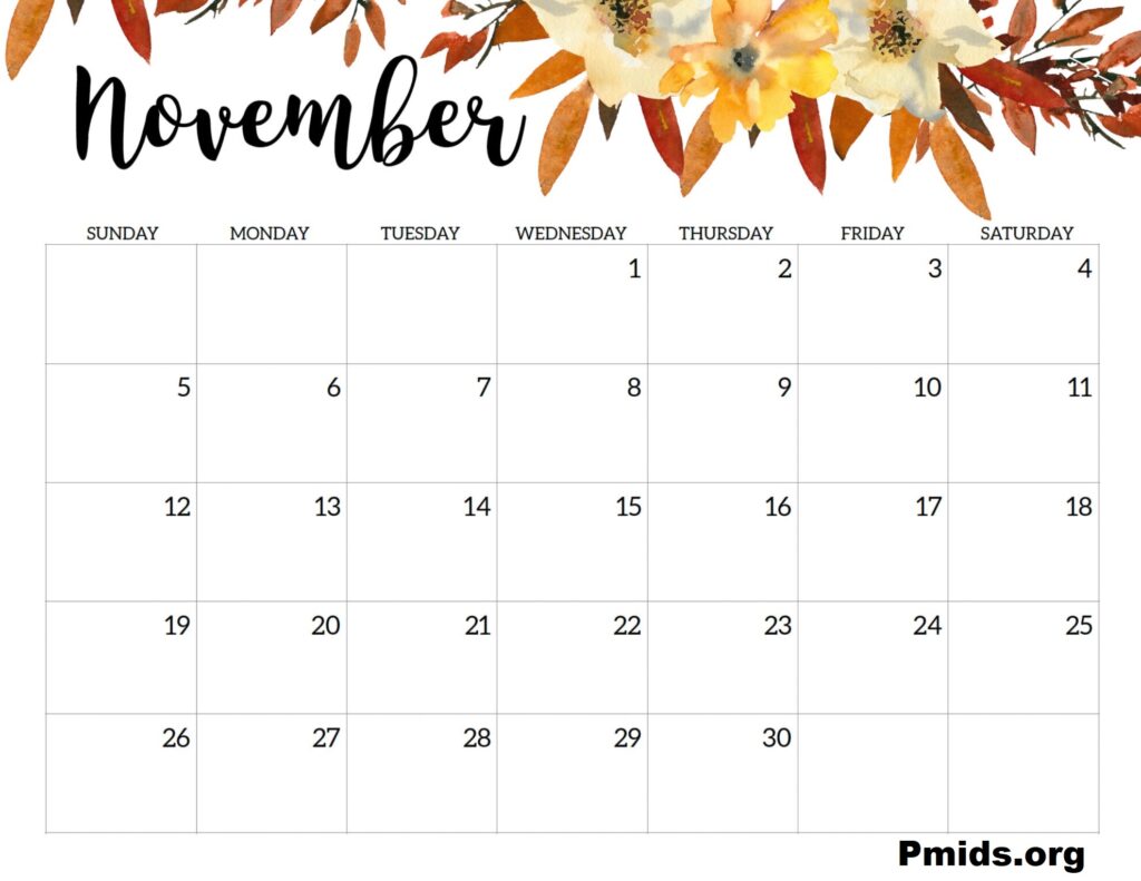 Cute Floral November 2023 Calendar Wallpaper For Desk Home