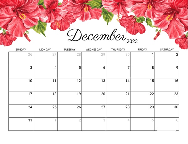 December 2023 Calendar Floral PDF