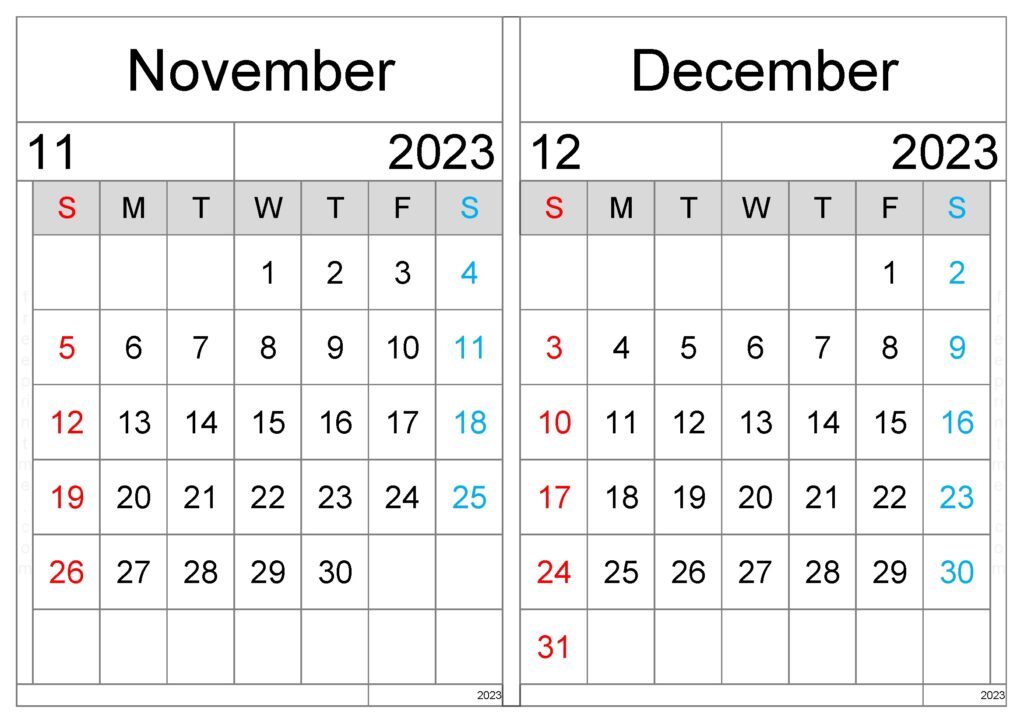 Free November & December 2023 Calendar